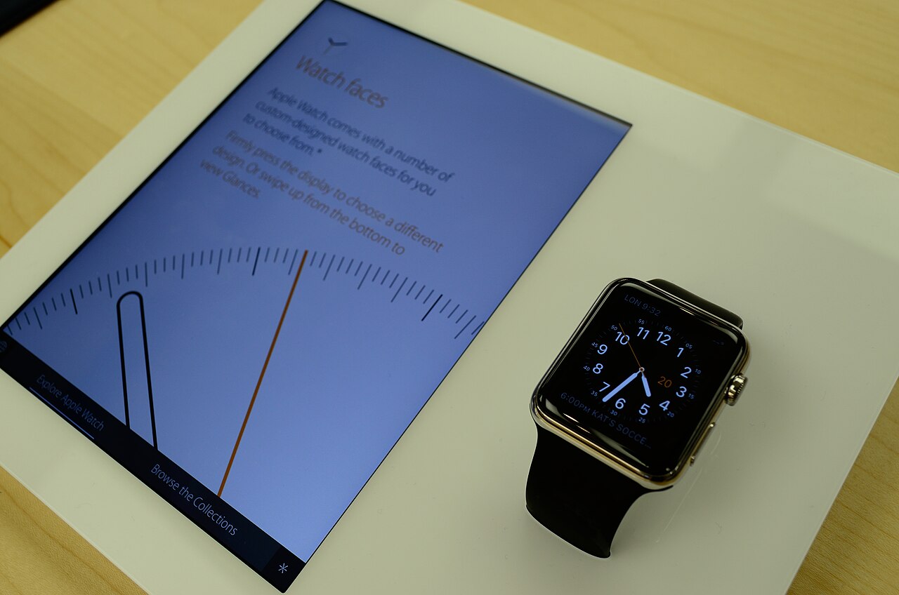 An Apple Watch on display in an Apple Store