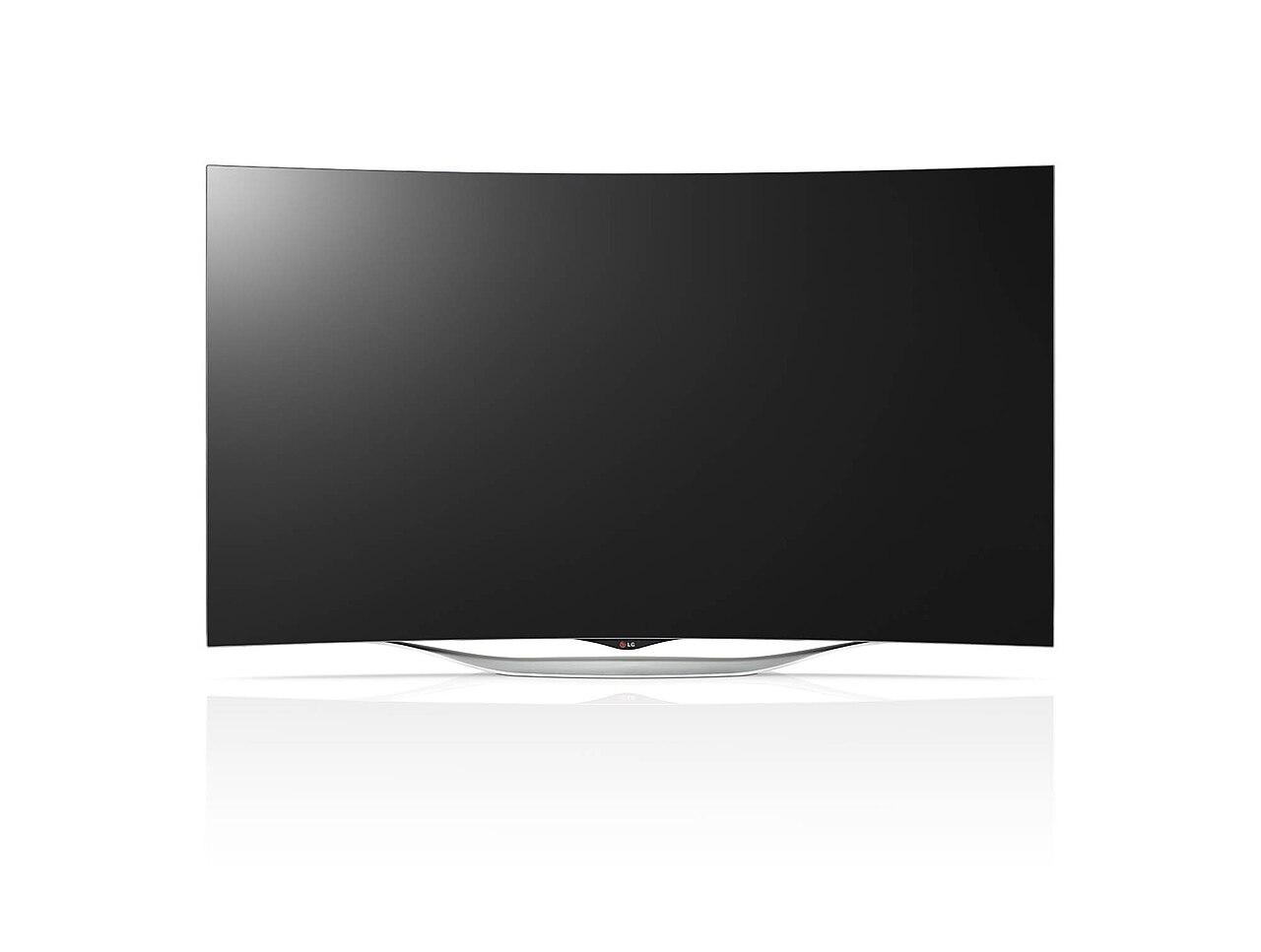 A curved LG OLED television on a white background